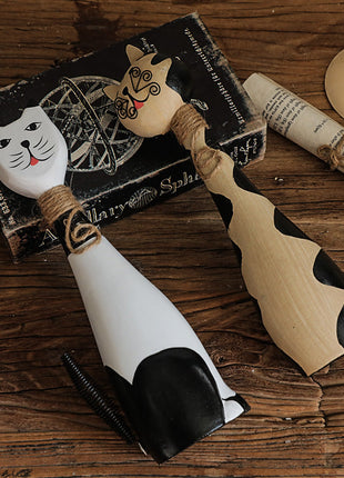 Handbemaltes Katzen-Duo aus Holz | 28cm Große Deko-Skulpturen | Gopure Studio Gopure Studio