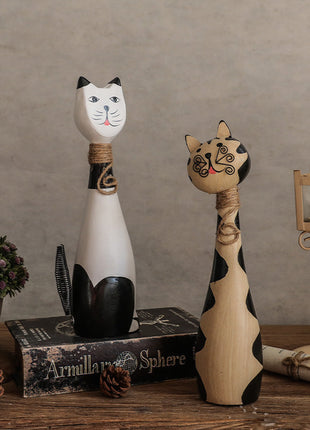 Handbemaltes Katzen-Duo aus Holz | 28cm Große Deko-Skulpturen | Gopure Studio Gopure Studio