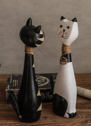 Handbemaltes Katzen-Duo aus Holz | 28cm Große Deko-Skulpturen | Gopure Studio Gopure Studio