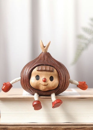 Süßer Kastanien-Elf Kantenhocker aus Massivholz | Kreative Wichtel Holzfigur | Gopure Studio Gopure Studio