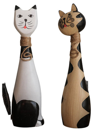 Handbemaltes Katzen-Duo aus Holz | 28cm Große Deko-Skulpturen | Gopure Studio Gopure Studio